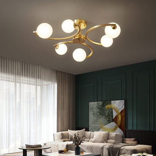 Traditional French Curved Iron Glass 4/6/9-light Semi-flush Mount Ceiling Light for Bedroom