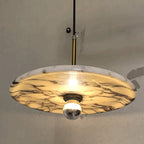 Contemporary Scandinavian Disc-Shaped Metal Marble 1-Light Pendant Light For Dining Room