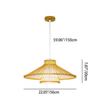 Traditional Japanese Conical Cylindrical Iron Bamboo Weaving 1-Light Pendant Light For Dining Room