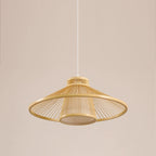 Traditional Japanese Conical Cylindrical Iron Bamboo Weaving 1-Light Pendant Light For Dining Room