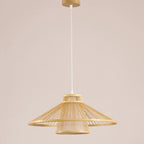 Traditional Japanese Conical Cylindrical Iron Bamboo Weaving 1-Light Pendant Light For Dining Room