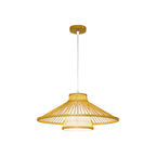 Traditional Japanese Conical Cylindrical Iron Bamboo Weaving 1-Light Pendant Light For Dining Room
