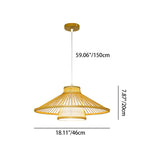 Traditional Japanese Conical Cylindrical Iron Bamboo Weaving 1-Light Pendant Light For Dining Room
