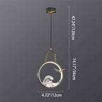 Traditional Chinese Round Hollow Wave Pattern Copper Resin LED Pendant Light For Bedroom