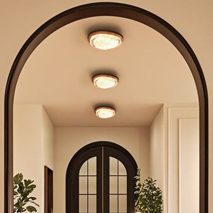 Traditional Vintage Irregular Round Walnut Resin LED Flush Mount Ceiling Light For Bedroom
