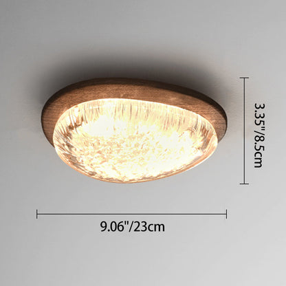Traditional Vintage Irregular Round Walnut Resin LED Flush Mount Ceiling Light For Bedroom