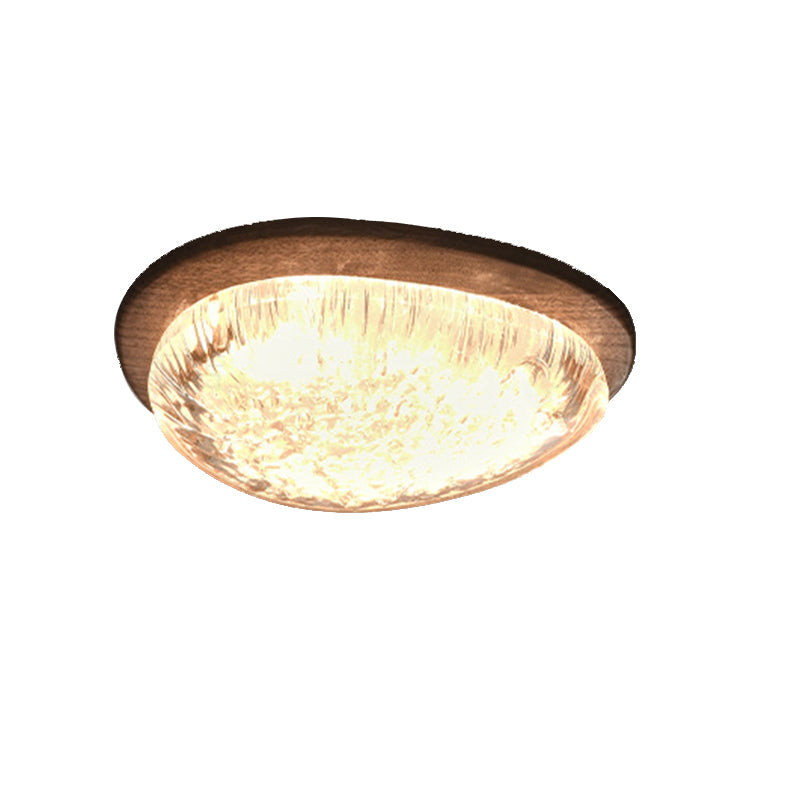 Traditional Vintage Irregular Round Walnut Resin LED Flush Mount Ceiling Light For Bedroom