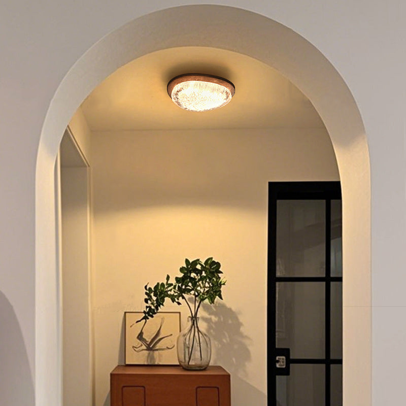 Traditional Vintage Irregular Round Walnut Resin LED Flush Mount Ceiling Light For Bedroom