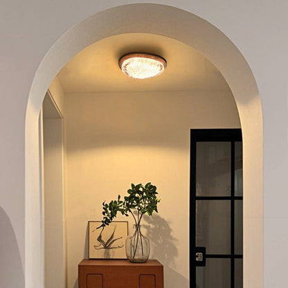 Traditional Vintage Irregular Round Walnut Resin LED Flush Mount Ceiling Light For Bedroom