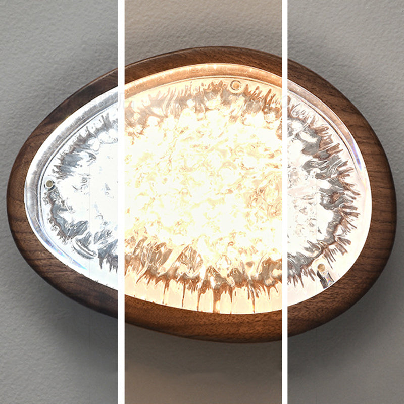 Traditional Vintage Irregular Round Walnut Resin LED Flush Mount Ceiling Light For Bedroom