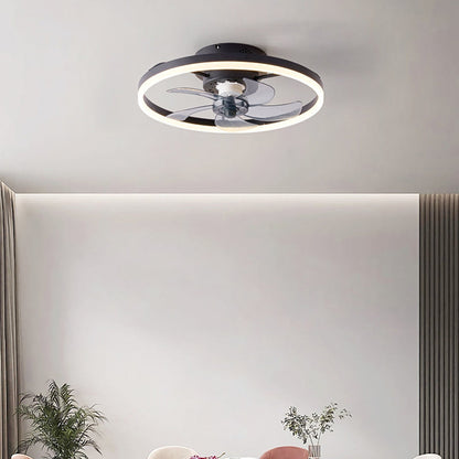 Contemporary Nordic Rotatable Circular Copper Iron Acrylic LED Semi-Flush Mount Ceiling Fan Light For Living Room