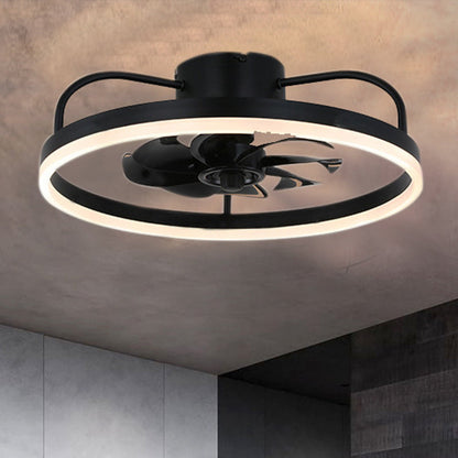 Contemporary Nordic Rotatable Circular Copper Iron Acrylic LED Semi-Flush Mount Ceiling Fan Light For Living Room