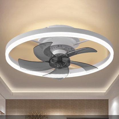 Contemporary Nordic Rotatable Circular Copper Iron Acrylic LED Semi-Flush Mount Ceiling Fan Light For Living Room