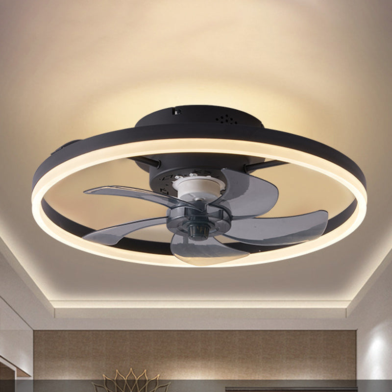 Contemporary Nordic Rotatable Circular Copper Iron Acrylic LED Semi-Flush Mount Ceiling Fan Light For Living Room