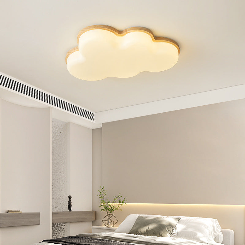 Lumendat Modern Minimalist Kids Cloud-Shaped Rubberwood Acrylic LED Flush Mount Ceiling Light For Bedroom Lumendat