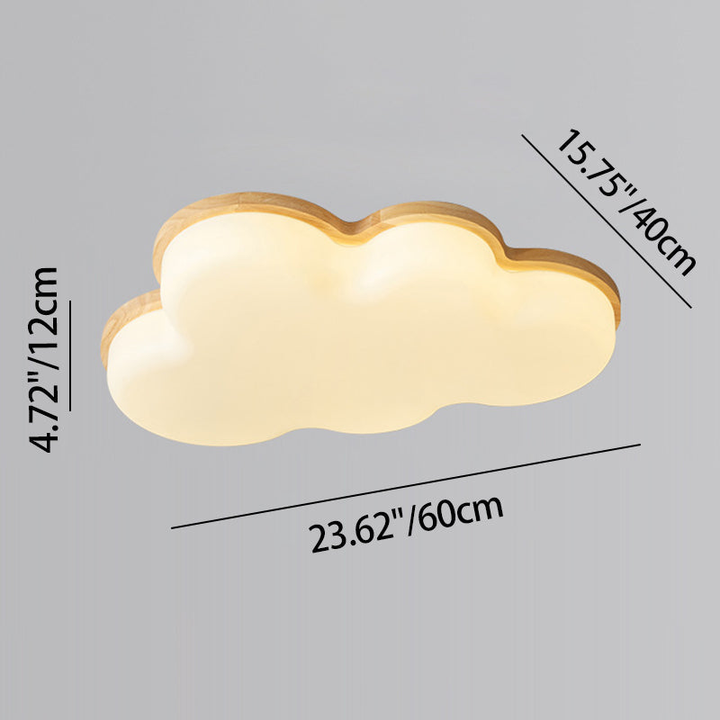 Lumendat Modern Minimalist Kids Cloud-Shaped Rubberwood Acrylic LED Flush Mount Ceiling Light For Bedroom Lumendat