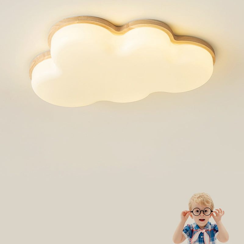 Lumendat Modern Minimalist Kids Cloud-Shaped Rubberwood Acrylic LED Flush Mount Ceiling Light For Bedroom Lumendat