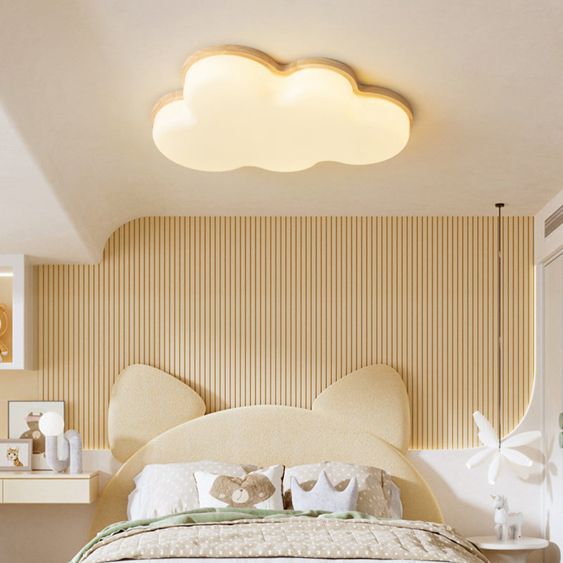 Lumendat Modern Minimalist Kids Cloud-Shaped Rubberwood Acrylic LED Flush Mount Ceiling Light For Bedroom Lumendat