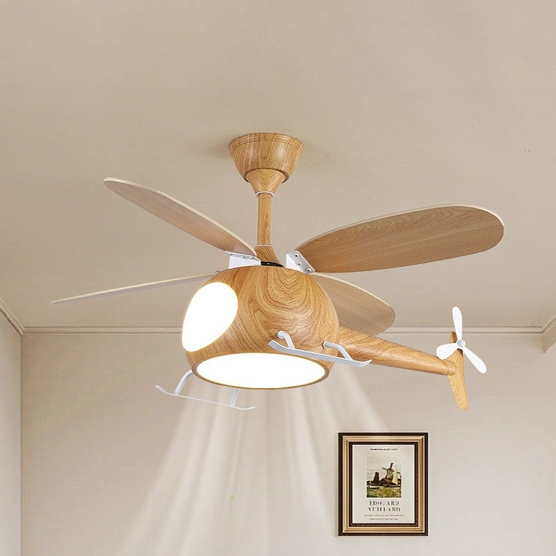 Lumendat Contemporary Creative Kids Airplane-Shaped Wooden Iron Acrylic LED Downrods Ceiling Fan Light For Bedroom Lumendat