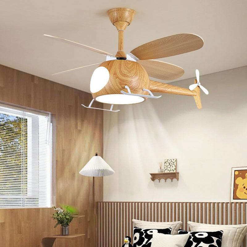 Lumendat Contemporary Creative Kids Airplane-Shaped Wooden Iron Acrylic LED Downrods Ceiling Fan Light For Bedroom Lumendat