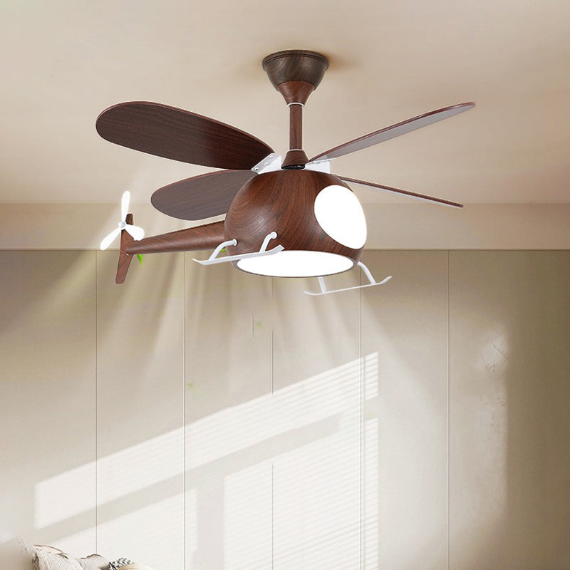 Lumendat Contemporary Creative Kids Airplane-Shaped Wooden Iron Acrylic LED Downrods Ceiling Fan Light For Bedroom Lumendat