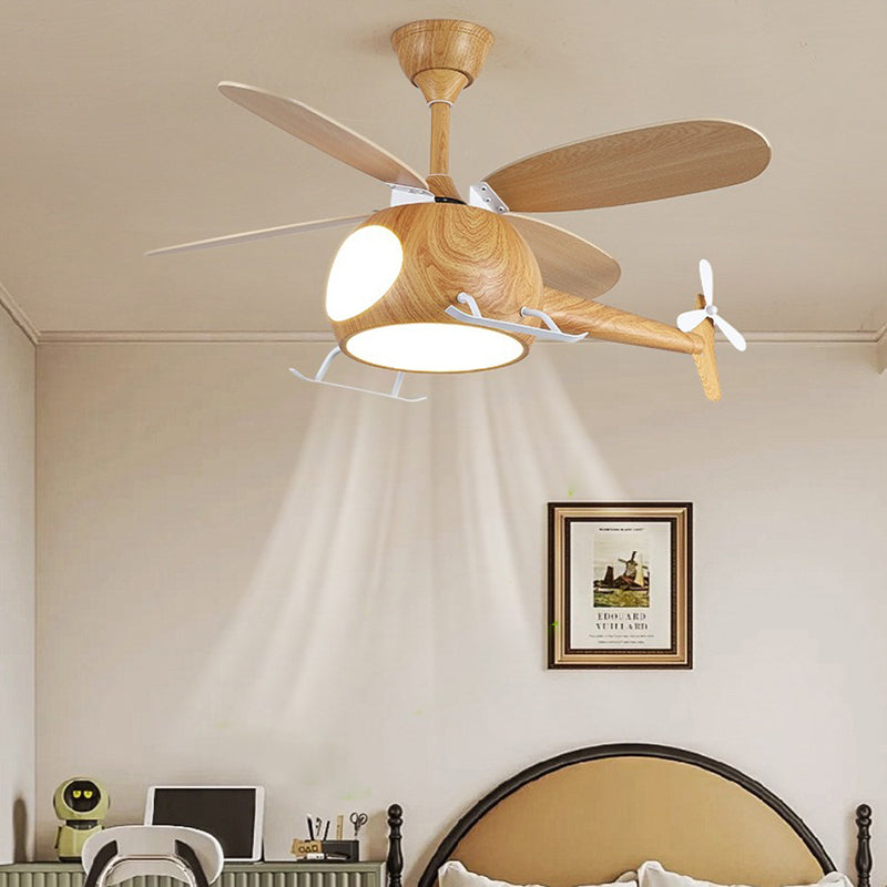 Lumendat Contemporary Creative Kids Airplane-Shaped Wooden Iron Acrylic LED Downrods Ceiling Fan Light For Bedroom Lumendat