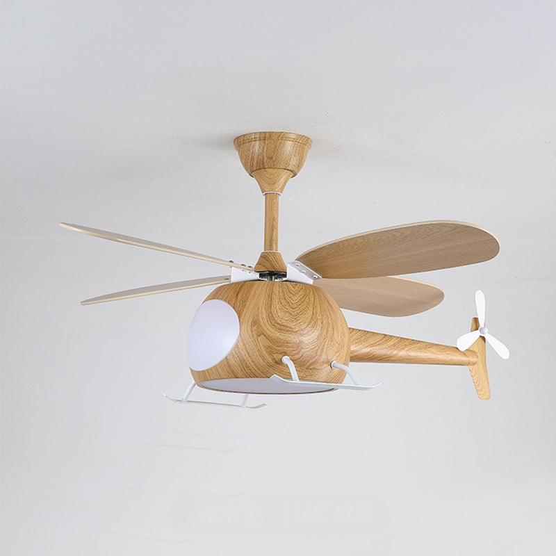 Lumendat Contemporary Creative Kids Airplane-Shaped Wooden Iron Acrylic LED Downrods Ceiling Fan Light For Bedroom Lumendat
