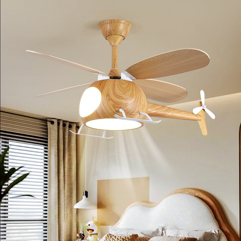 Lumendat Contemporary Creative Kids Airplane-Shaped Wooden Iron Acrylic LED Downrods Ceiling Fan Light For Bedroom Lumendat
