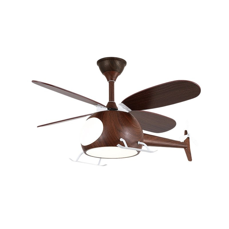 Lumendat Contemporary Creative Kids Airplane-Shaped Wooden Iron Acrylic LED Downrods Ceiling Fan Light For Bedroom Lumendat