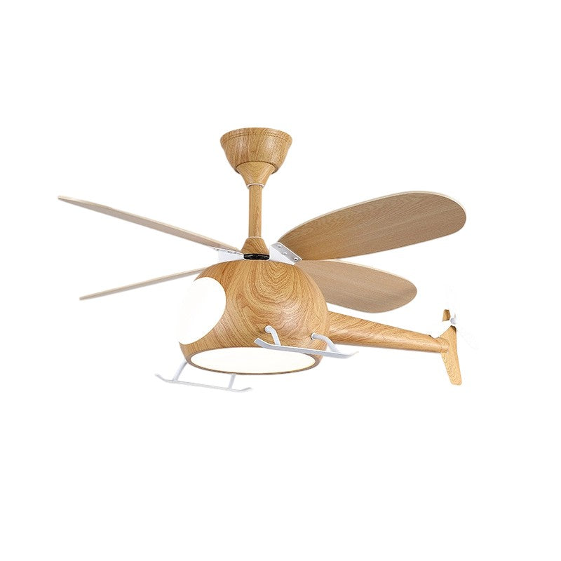 Lumendat Contemporary Creative Kids Airplane-Shaped Wooden Iron Acrylic LED Downrods Ceiling Fan Light For Bedroom Lumendat