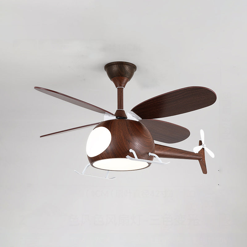 Lumendat Contemporary Creative Kids Airplane-Shaped Wooden Iron Acrylic LED Downrods Ceiling Fan Light For Bedroom Lumendat