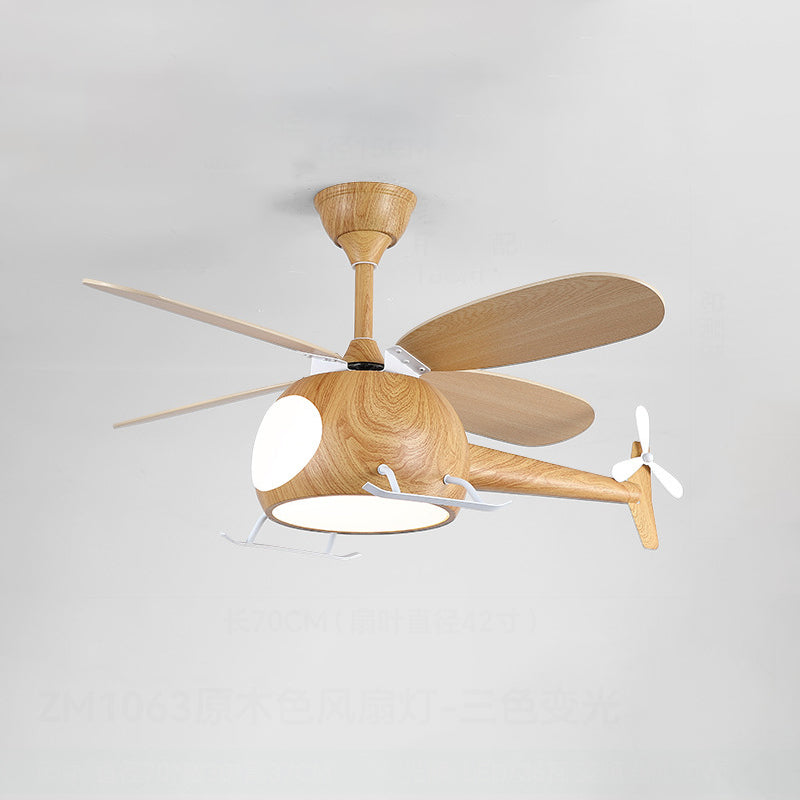 Lumendat Contemporary Creative Kids Airplane-Shaped Wooden Iron Acrylic LED Downrods Ceiling Fan Light For Bedroom Lumendat