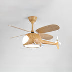 Lumendat Contemporary Creative Kids Airplane-Shaped Wooden Iron Acrylic LED Downrods Ceiling Fan Light For Bedroom Lumendat