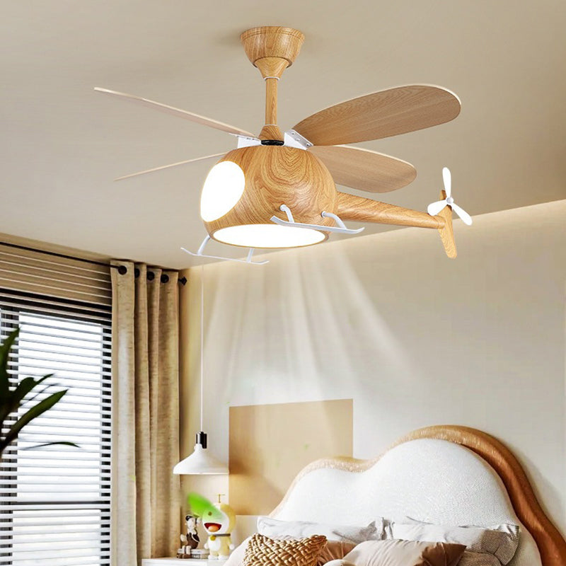 Lumendat Contemporary Creative Kids Airplane-Shaped Wooden Iron Acrylic LED Downrods Ceiling Fan Light For Bedroom Lumendat