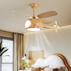Lumendat Contemporary Creative Kids Airplane-Shaped Wooden Iron Acrylic LED Downrods Ceiling Fan Light For Bedroom Lumendat
