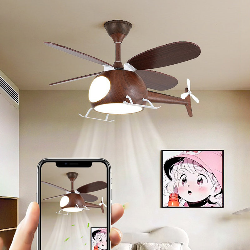 Lumendat Contemporary Creative Kids Airplane-Shaped Wooden Iron Acrylic LED Downrods Ceiling Fan Light For Bedroom Lumendat