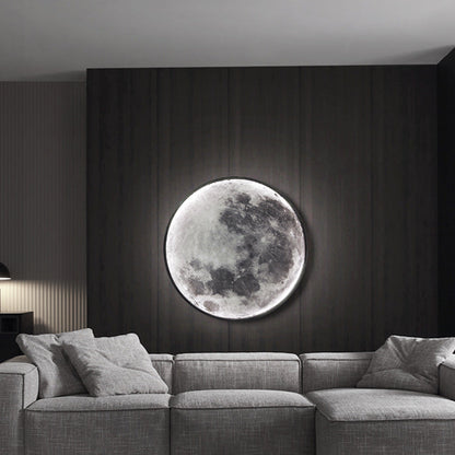 Contemporary Creative Round Moon Pattern Iron Acrylic LED Wall Sconce Lamp For Bedroom