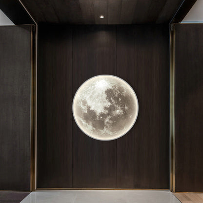 Contemporary Creative Round Moon Pattern Iron Acrylic LED Wall Sconce Lamp For Bedroom