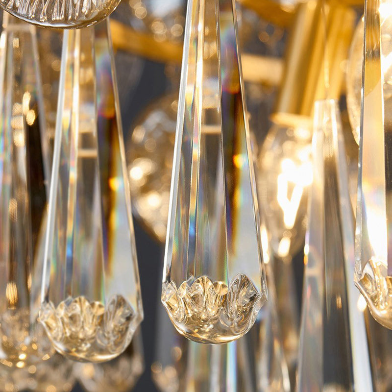 Traditional Luxury Round Teardrop Crystal Copper Glass 6/9/12-light Chandelier for Living Room BulbSquare