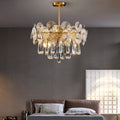 Traditional Luxury Round Teardrop Crystal Copper Glass 6/9/12-light Chandelier for Living Room BulbSquare