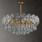 Traditional Luxury Round Teardrop Crystal Copper Glass 6/9/12-light Chandelier for Living Room BulbSquare