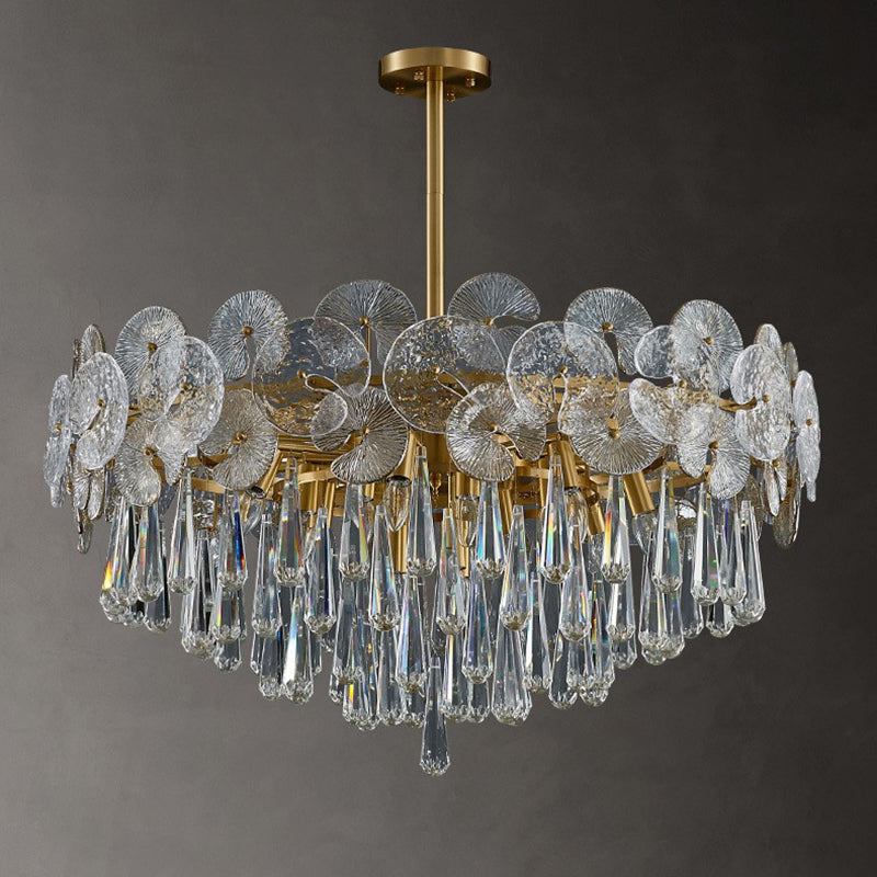 Traditional Luxury Round Teardrop Crystal Copper Glass 6/9/12-light Chandelier for Living Room BulbSquare