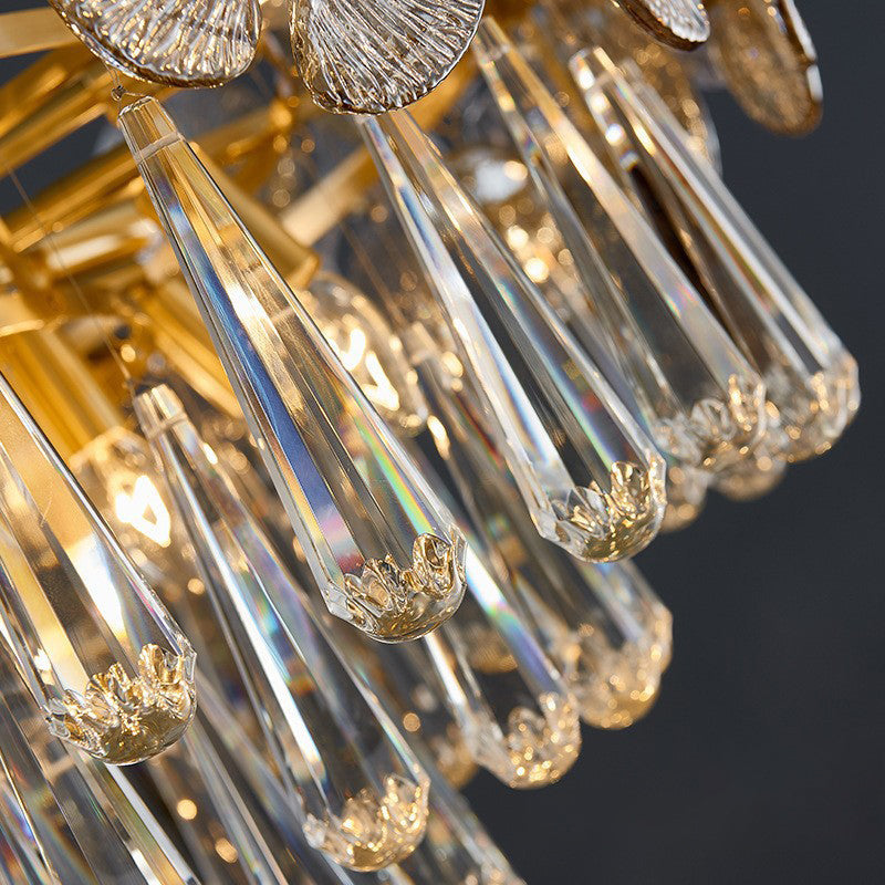 Traditional Luxury Round Teardrop Crystal Copper Glass 6/9/12-light Chandelier for Living Room BulbSquare
