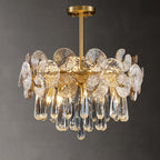 Traditional Luxury Round Teardrop Crystal Copper Glass 6/9/12-light Chandelier for Living Room BulbSquare