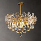Traditional Luxury Round Teardrop Crystal Copper Glass 6/9/12-light Chandelier for Living Room BulbSquare