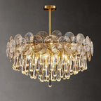 Traditional Luxury Round Teardrop Crystal Copper Glass 6/9/12-light Chandelier for Living Room BulbSquare