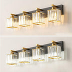 Traditional French Square Metal Crystal 2/3/4-Light Vanity Light Wall Sconce Lamp For Bedroom