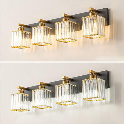 Traditional French Square Metal Crystal 2/3/4-Light Vanity Light Wall Sconce Lamp For Bedroom