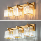 Traditional French Square Metal Crystal 2/3/4-Light Vanity Light Wall Sconce Lamp For Bedroom