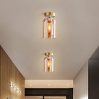 Contemporary Nordic Cylindrical Iron Glass 1-light Semi-flush Mount Ceiling Light for Hallway